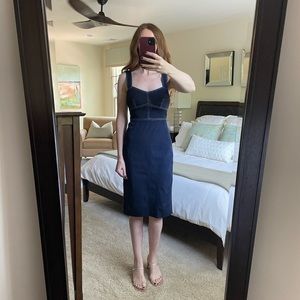 J Crew Contrast Stitch Stretch Faille Sheath Dress, Navy, Size 00